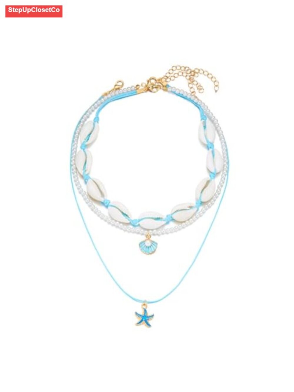 Boho Shell Choker Necklace Set for Women, 3-Piece Layered Starfish Pearl Bead
